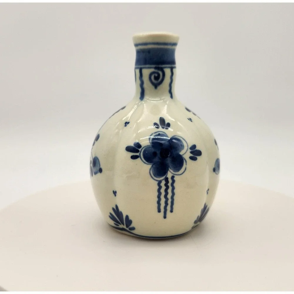 Vintage Delft Holland Miniature Vase & Bowl Set Windmill‎ Floral Hand Painted